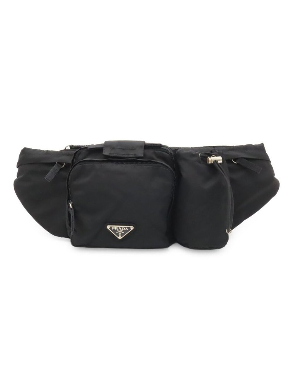 Prada Triangle Logo Waist Bag Pouch Hip Nylon Nero Black Silver